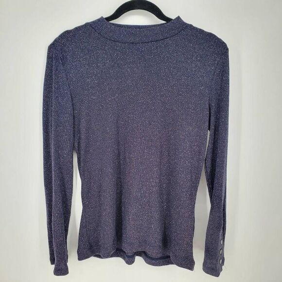 Violets & Roses NWT Stitch Fix Women's Blue Metallic Night Sky Long Sleeve Top L - Picture 1 of 7